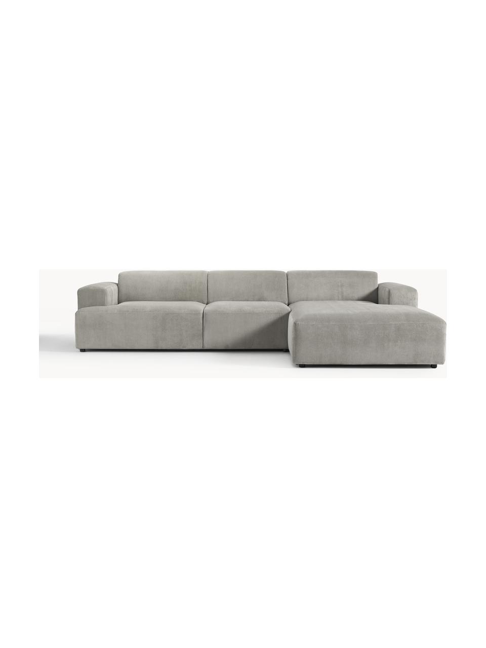 Cord-Ecksofa Melva (4-Sitzer), Bezug: Cord (92% Polyester, 8% P, Gestell: Massives Kiefernholz, Spa, Füße: Kunststoff Dieses Produkt, Cord Grau, B 319 x T 195 cm, Eckteil links