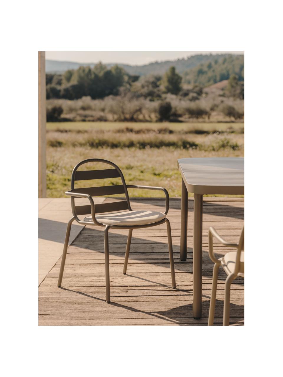 Chaise de jardin à accoudoirs Joncols, Aluminium, revêtement par poudre, Vert olive, larg. 61 x prof. 58 cm