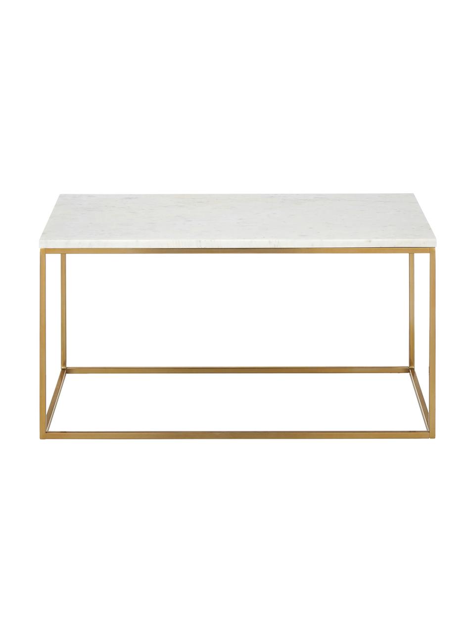 Marmeren salontafel Alys, Tafelblad: marmer, Frame: gepoedercoat metaal, Wit, gemarmerd, goudkleurig, B 80 x D 45 cm