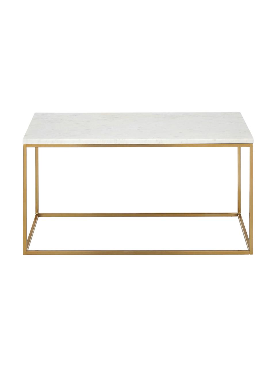 Tavolino da salotto con piano in marmo Alys, Struttura: metallo verniciato a polv, Bianco-grigio, dorato, Larg. 80 x Alt. 40 cm