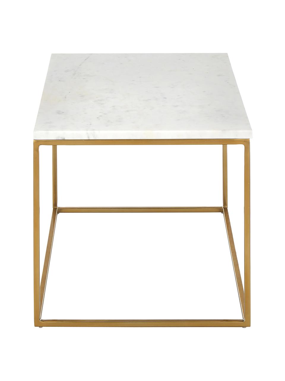 Tavolino da salotto in marmo Alys, Struttura: metallo verniciato a polv, Bianco marmorizzato, dorato, Larg. 80 x Prof. 45 cm