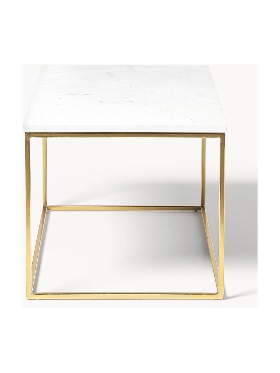 Table basse en marbre Alys, Blanc marbré, doré, larg. 80 x prof. 45 cm