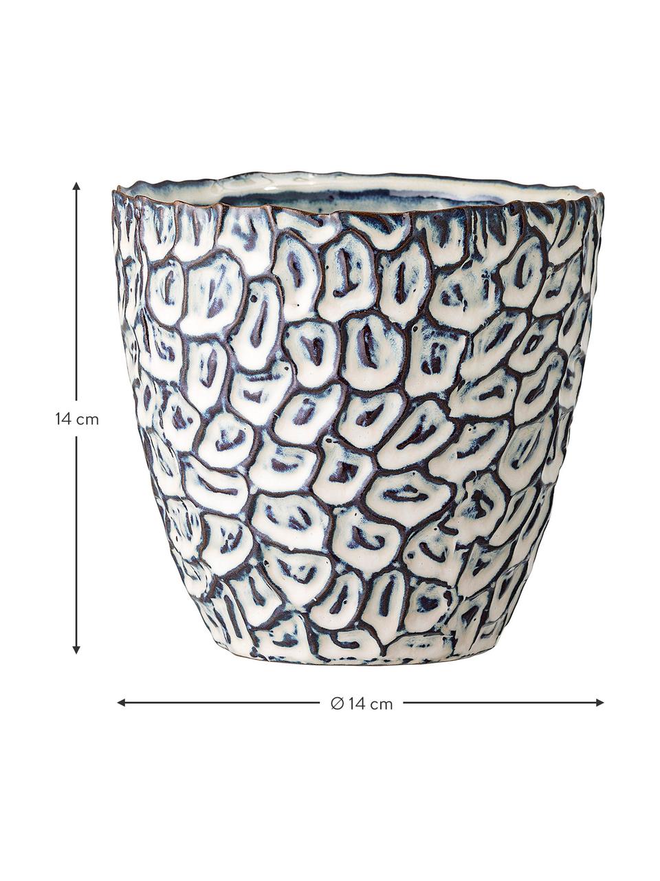 Cache-pot fait main Bonia, Grès cérame, Blanc, bleu, Ø 14 x haut. 14 cm