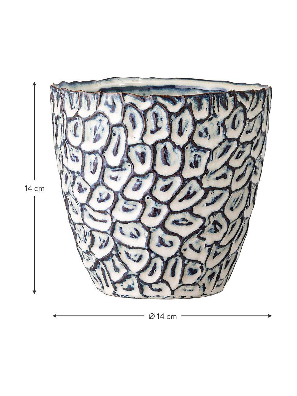 Handgemaakte plantenpot Bonia van keramiek, Steengoed, Wit, blauw, Ø 14 x H 14 cm