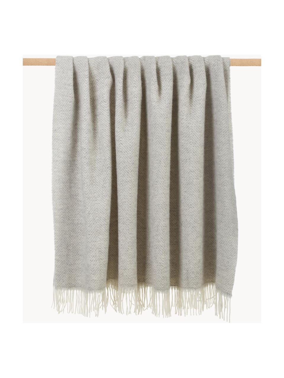Couverture en laine avec motif à chevrons et franges Tirol-Mona, Gris clair, larg. 140 x long. 200 cm