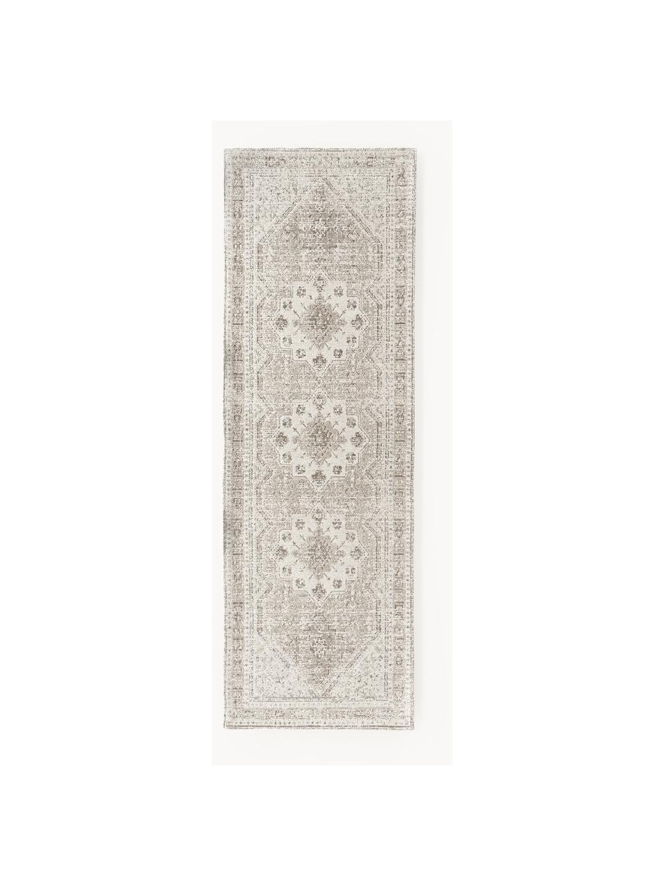 Tapis en chenille vintage Mahdi, 66 % polyester, 34 % laine (certifié RWS), Tons beiges, larg. 80 x long. 250 cm