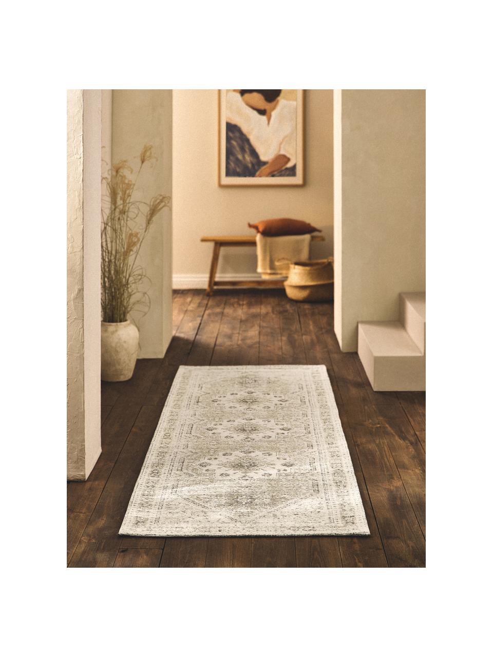 Tapis en chenille vintage Mahdi, 66 % polyester, 34 % laine (certifié RWS), Tons beiges, larg. 80 x long. 250 cm