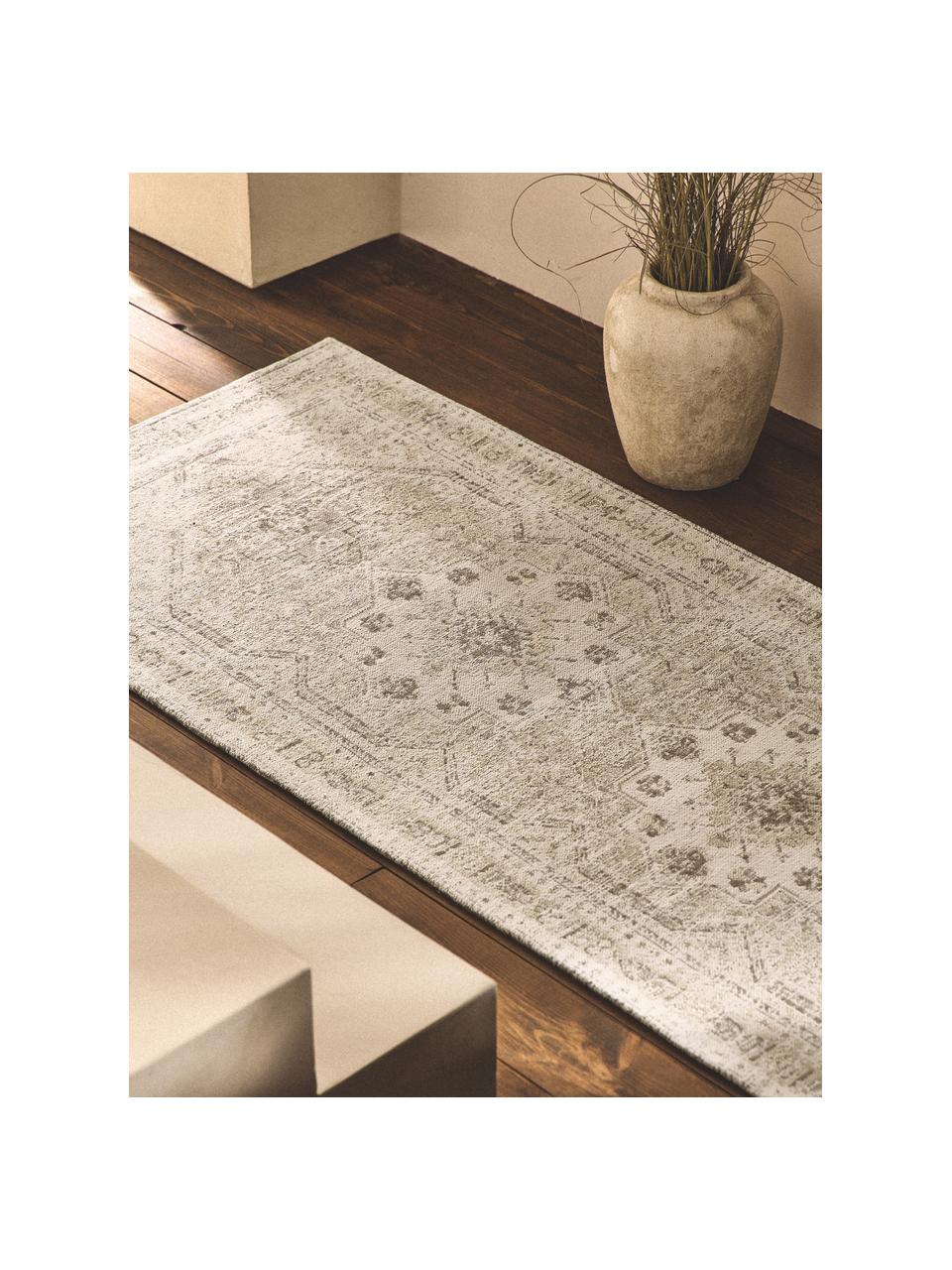 Tapis en chenille vintage Mahdi, 66 % polyester, 34 % laine (certifié RWS), Tons beiges, larg. 80 x long. 250 cm