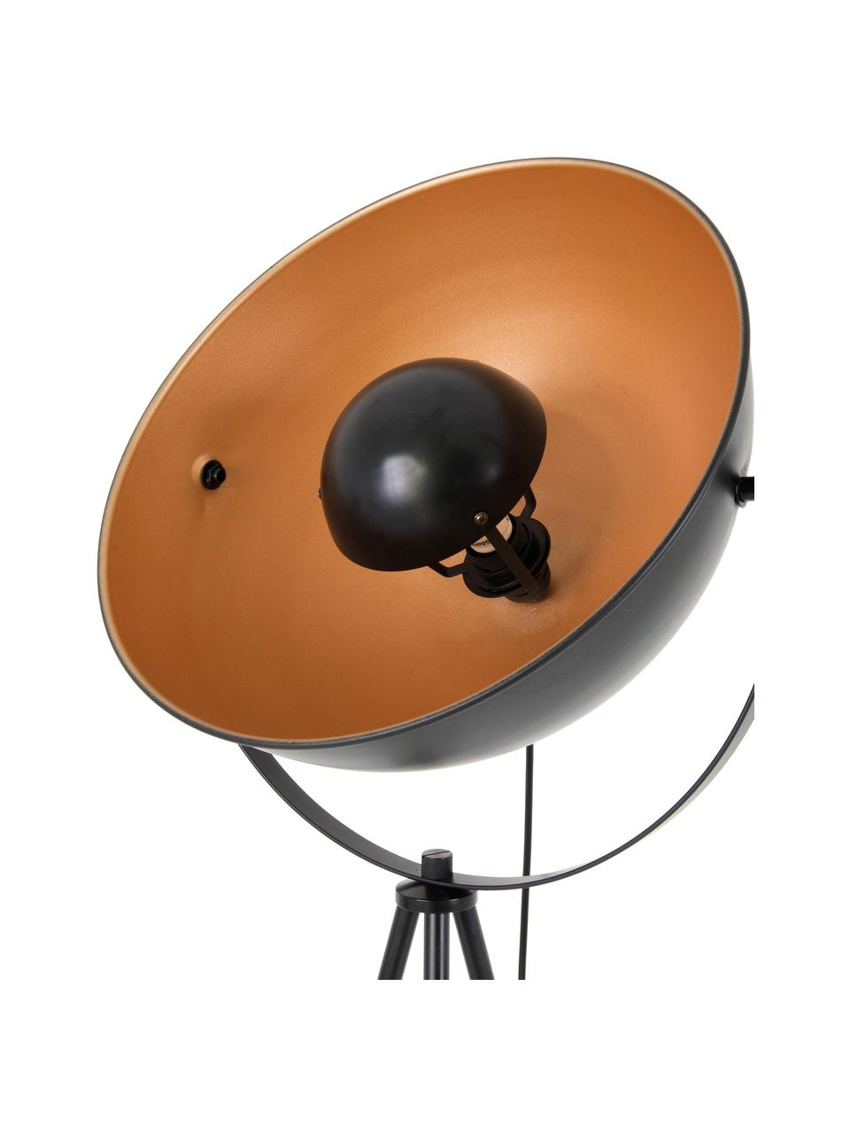 Tripod vloerlamp Bernice, Lampenkap: gecoat metaal, Lampvoet: gecoat metaal, Zwart, oranje, H 150 cm