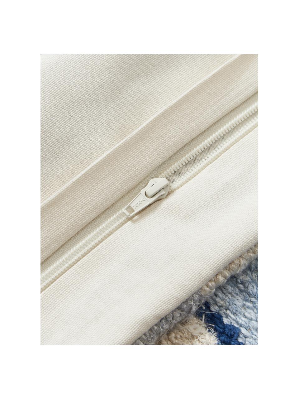 Housse de coussin à motif abstrait Jasper, Bleu, beige, larg. 45 x long. 45 cm
