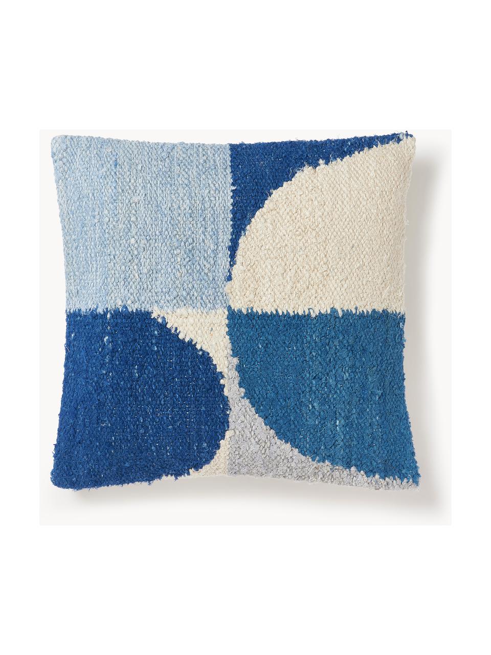 Housse de coussin 45x45 motif abstrait Jasper, Bleu ciel, bleu, blanc cassé, larg. 45 x long. 45 cm