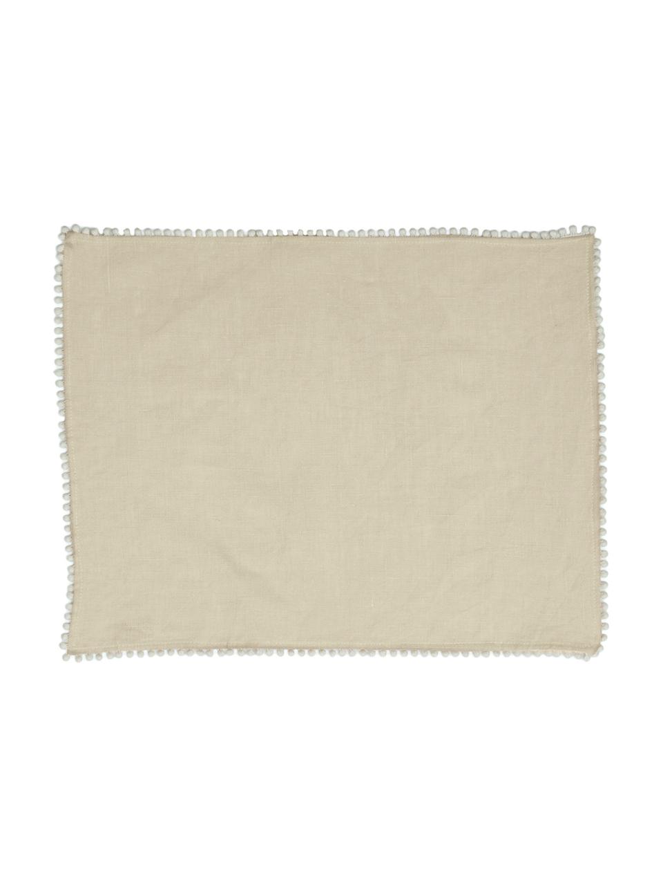 Leinen -Tischsets Pom Pom, 2 Stück, Leinen, Beige, 35 x 45 cm