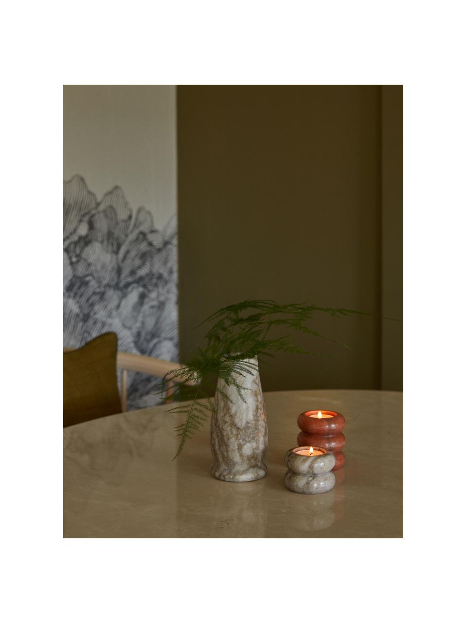 Set de portavelas y candelabros 2en1 de mármol Orta, 2 uds., Mármol, Mármol tonos beige, Set de diferentes tamaños