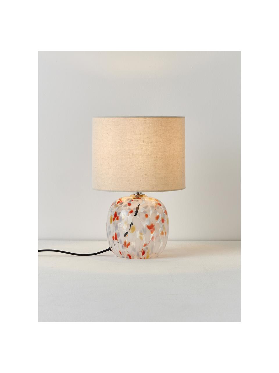 Lámpara de mesa de vidrio Bree, Pantalla: 100% lino, Cable: cubierto en tela, Beige claro, transparente, multicolor, Ø 22 x Al 35 cm