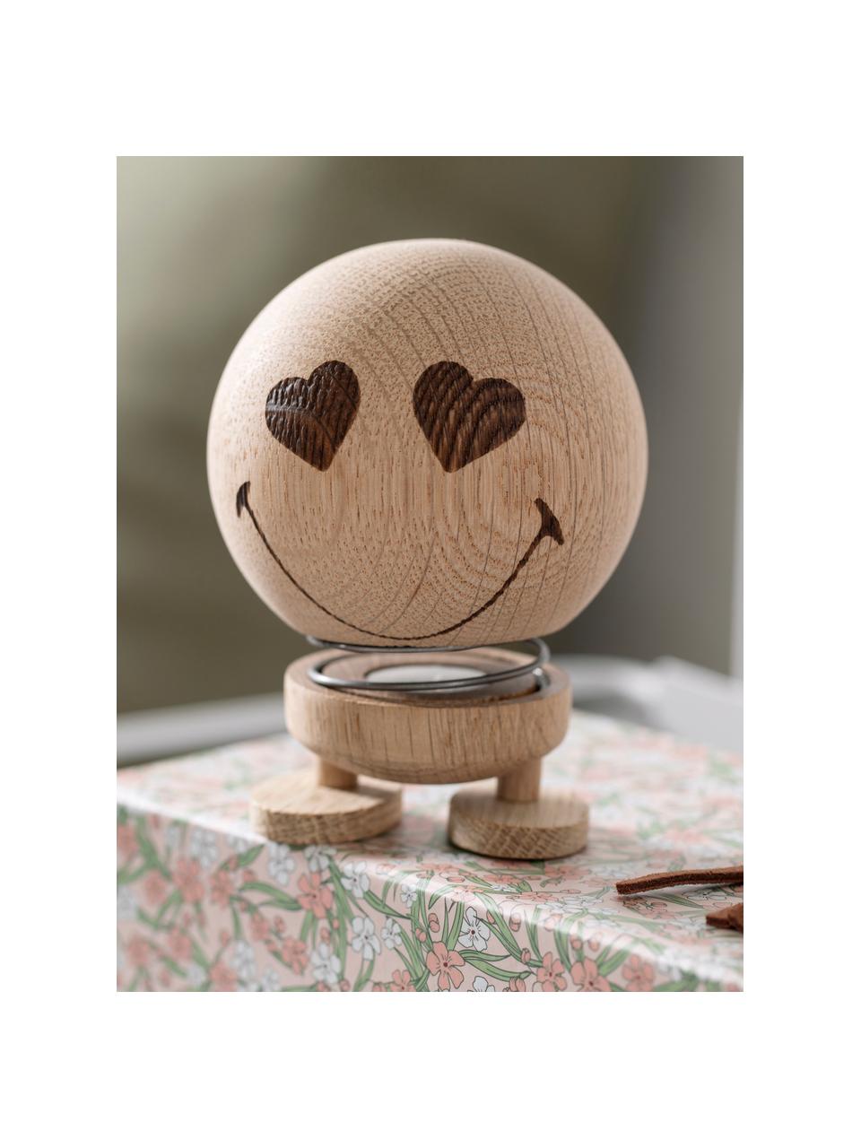 Objet décoratif en bois de chêne Smiley, Bois de chêne, Amoureux, Ø 8 x haut. 10 cm