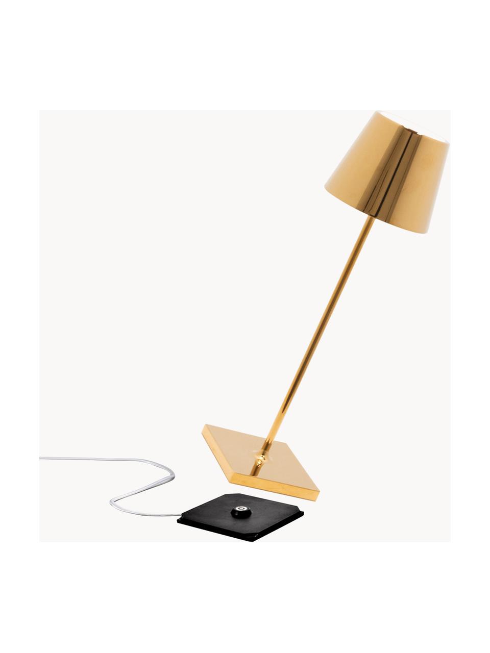 Lampada da tavolo portatile a LED con luce regolabile Poldina, Lampada: alluminio rivestito, Dorato lucido, Ø 11 x Alt. 38 cm