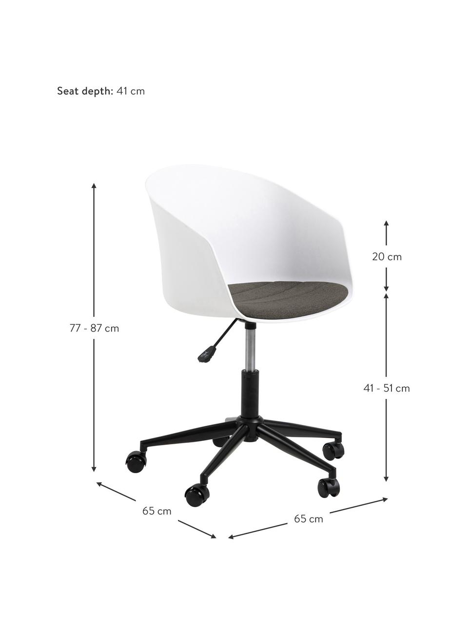 Kancelárska otočná stolička Moon, výškovo nastaviteľná, Biela, tmavosivá, čierna, Š 65 x H 65 cm