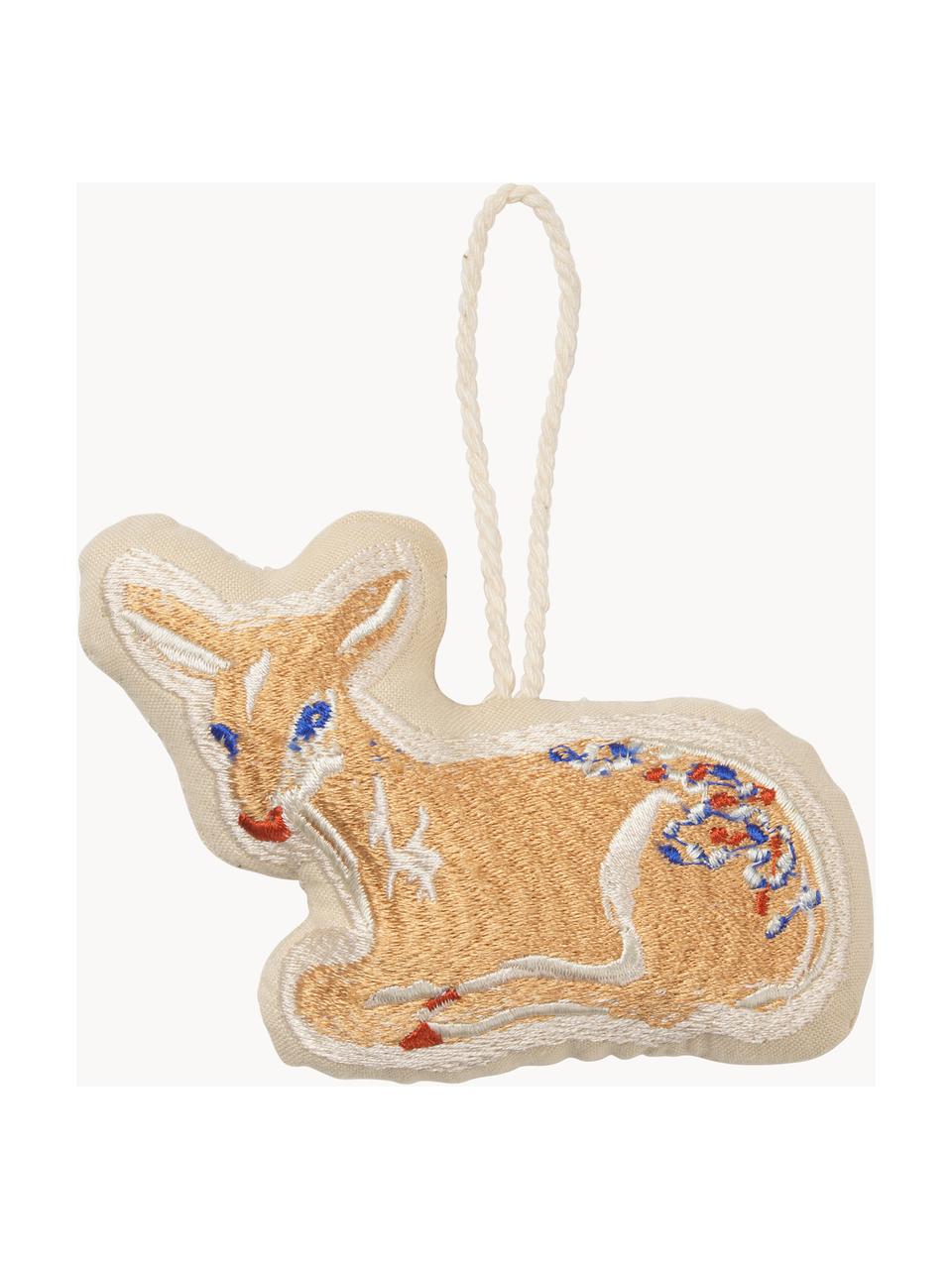 Bestickte Stoff-Baumanhänger Baby Deer, 2 Stück, Baumwolle, Beigetöne, Mehrfarbig, B 11 x H 7 cm