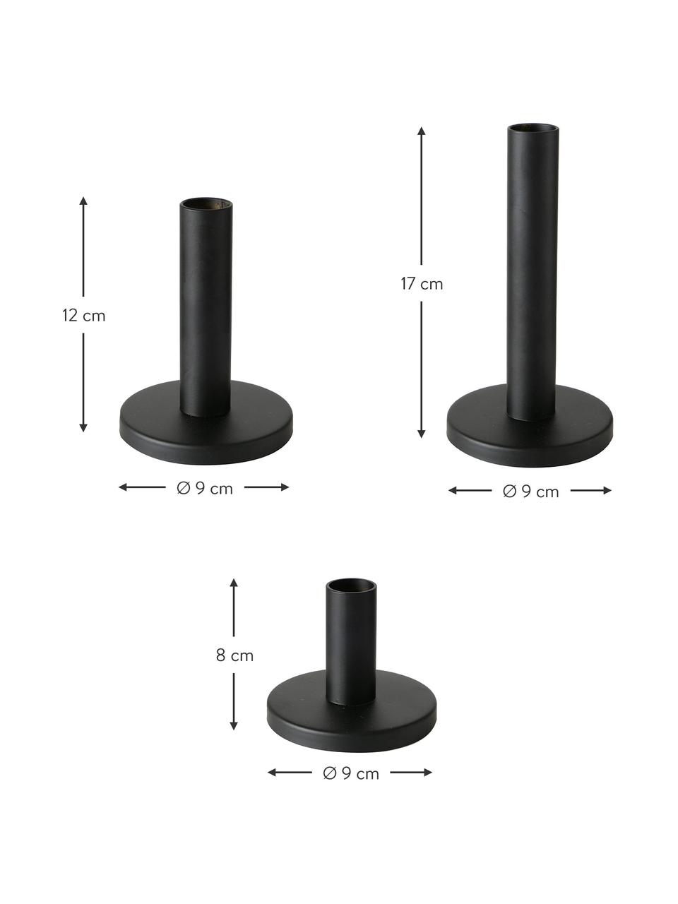 Bougeoirs sur pied Malko, 3 élém., Métal, enduit, Noir, Lot de différentes tailles