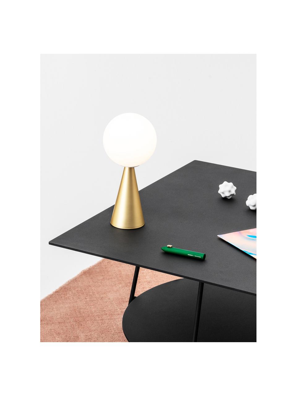 Ręcznie wykonana lampa stołowa Bilia, Stelaż: mosiądz szczotkowany, Biały, mosiądz, Ø 12 x 26 cm