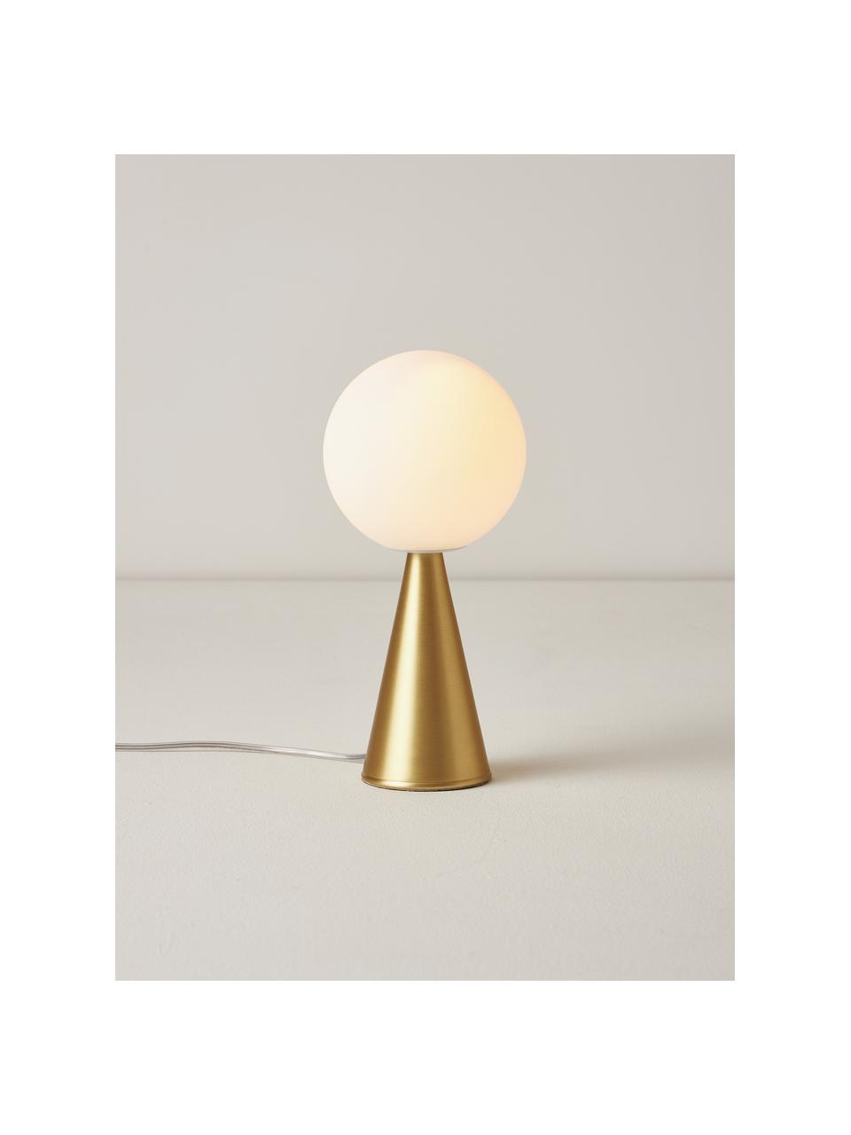 Ręcznie wykonana lampa stołowa Bilia, Stelaż: mosiądz szczotkowany, Biały, mosiądz, Ø 12 x 26 cm