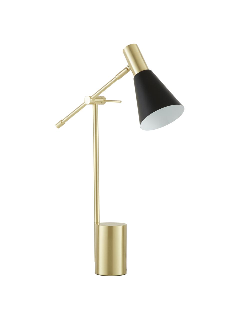 Lampada da scrivania Sia, Paralume: Metallo verniciato a polv, Base della lampada: Metallo ottonato, Nero ottonato, Ø 13 x Alt. 63 cm