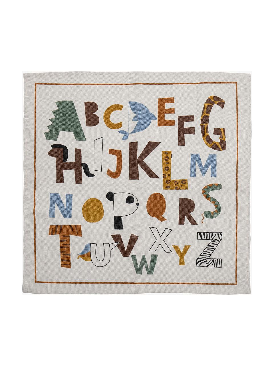 Kinderteppich Memmo mit buntem Alphabetdruck, Baumwolle, Hellbeige, Bunt, B 110 x L 110 cm (Grösse S)