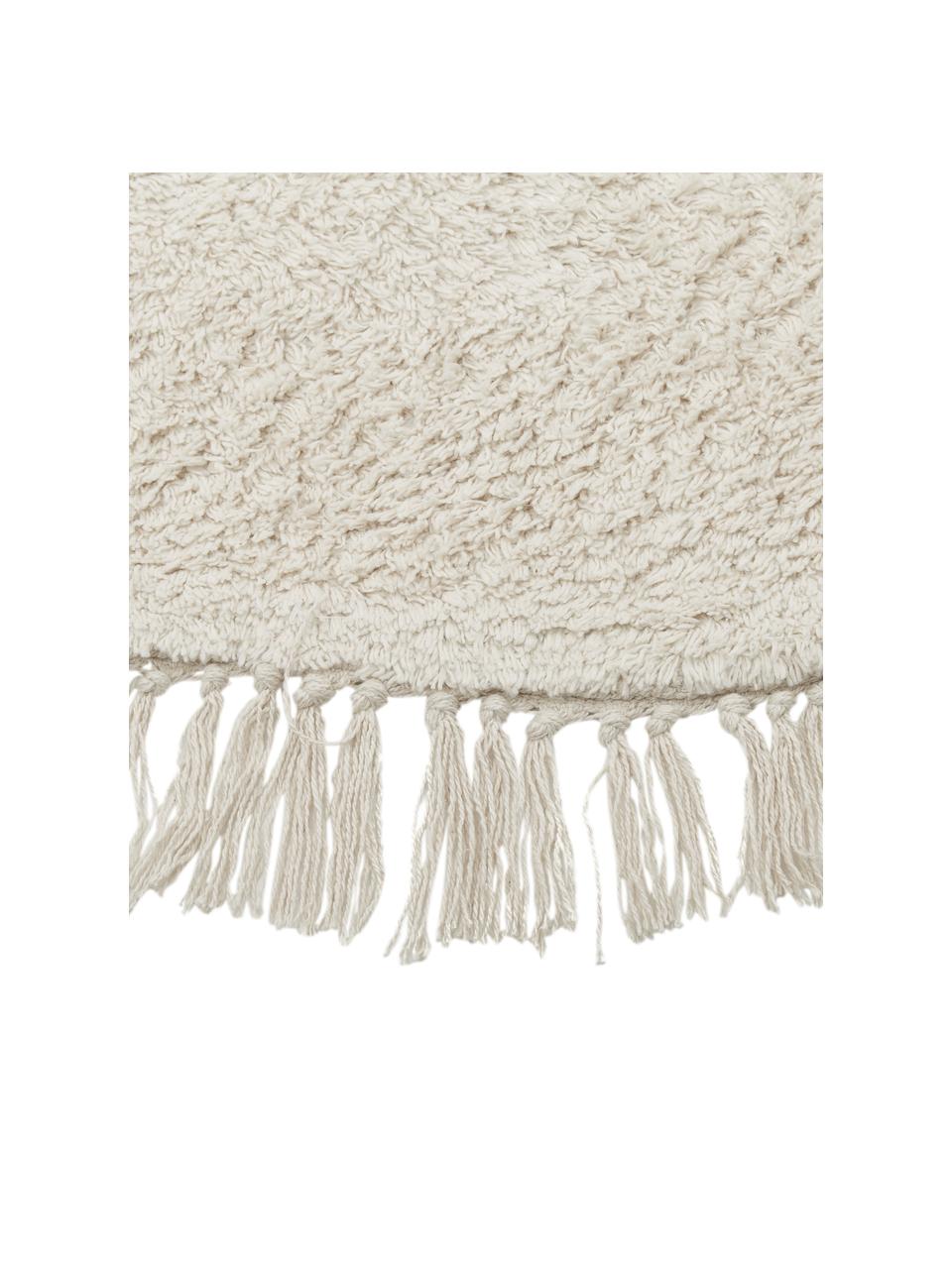 Tappeto rotondo in cotone taftato a mano con frange Daya, Bianco crema, Ø 120 cm (taglia S)