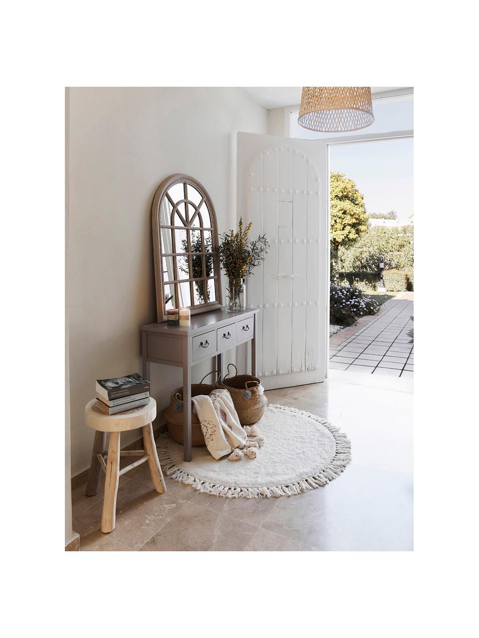 Tappeto rotondo in cotone taftato a mano con frange Daya, Bianco crema, Ø 120 cm (taglia S)