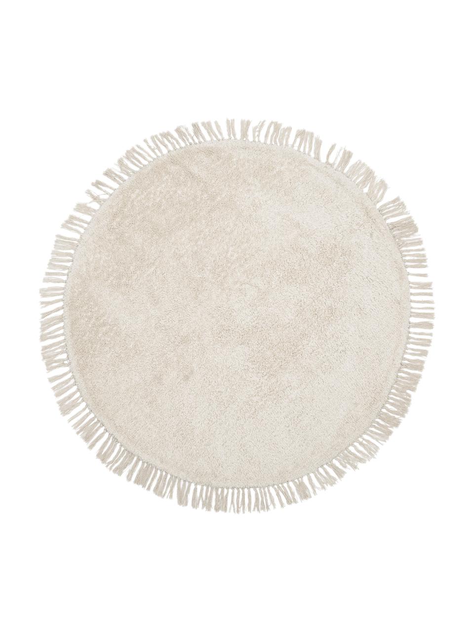 Tappeto rotondo in cotone taftato a mano con frange Daya, Bianco crema, Ø 120 cm (taglia S)