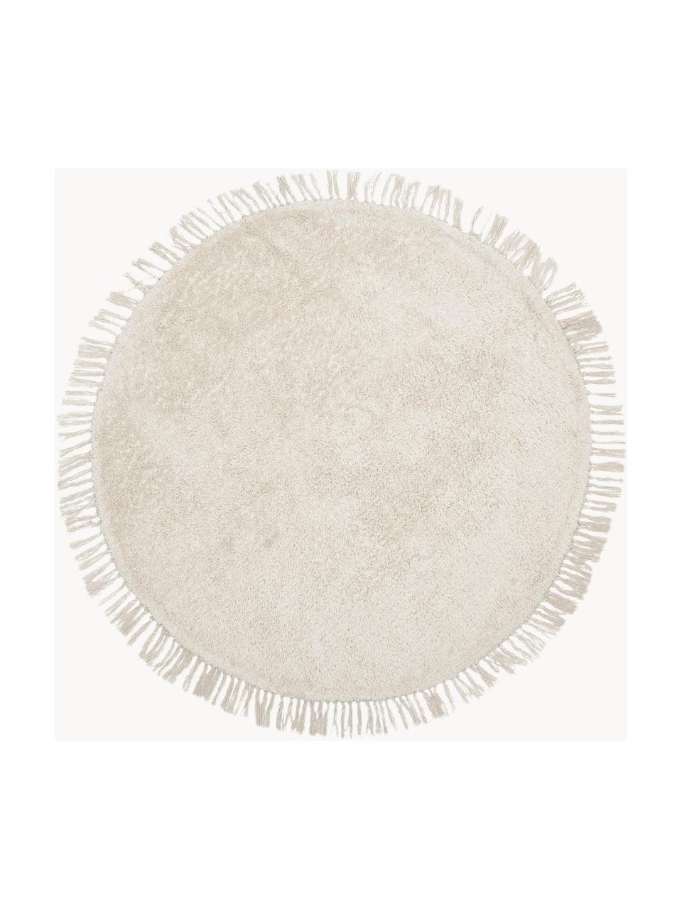 Tappeto rotondo in cotone fatto a mano con frange Daya, Retro: lattice, Bianco crema, Ø 120 cm (taglia S)