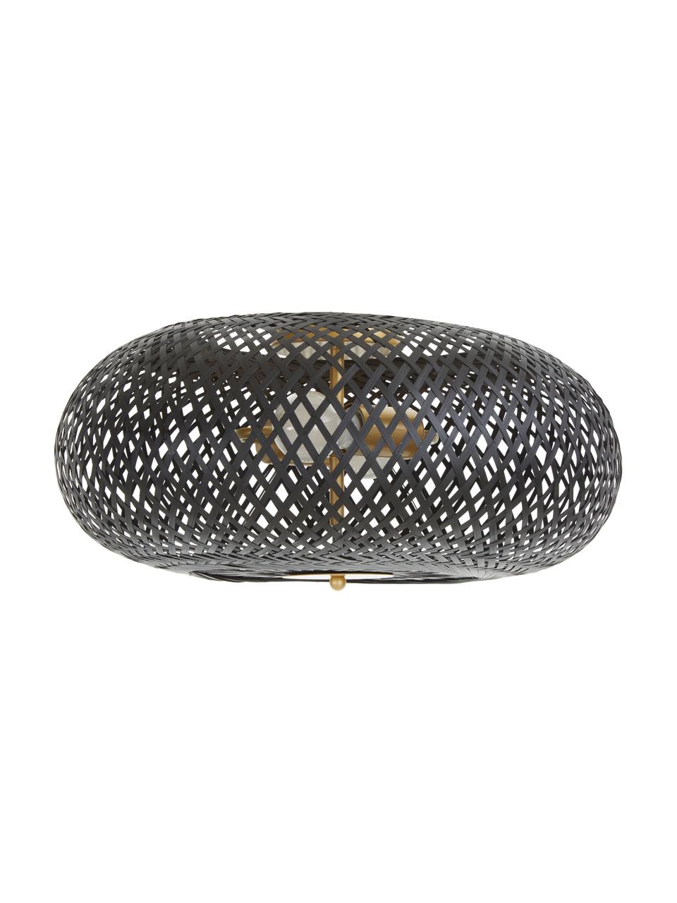 Plafonnier design en bambou Evelyn, Noir, couleur dorée, Ø 50 x haut. 20 cm