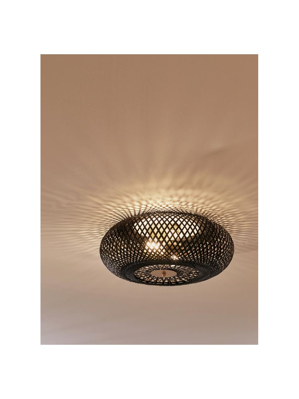Designové stropní svítidlo z bambusu Evelyn, Černá, zlatá, Ø 50 cm, V 20 cm