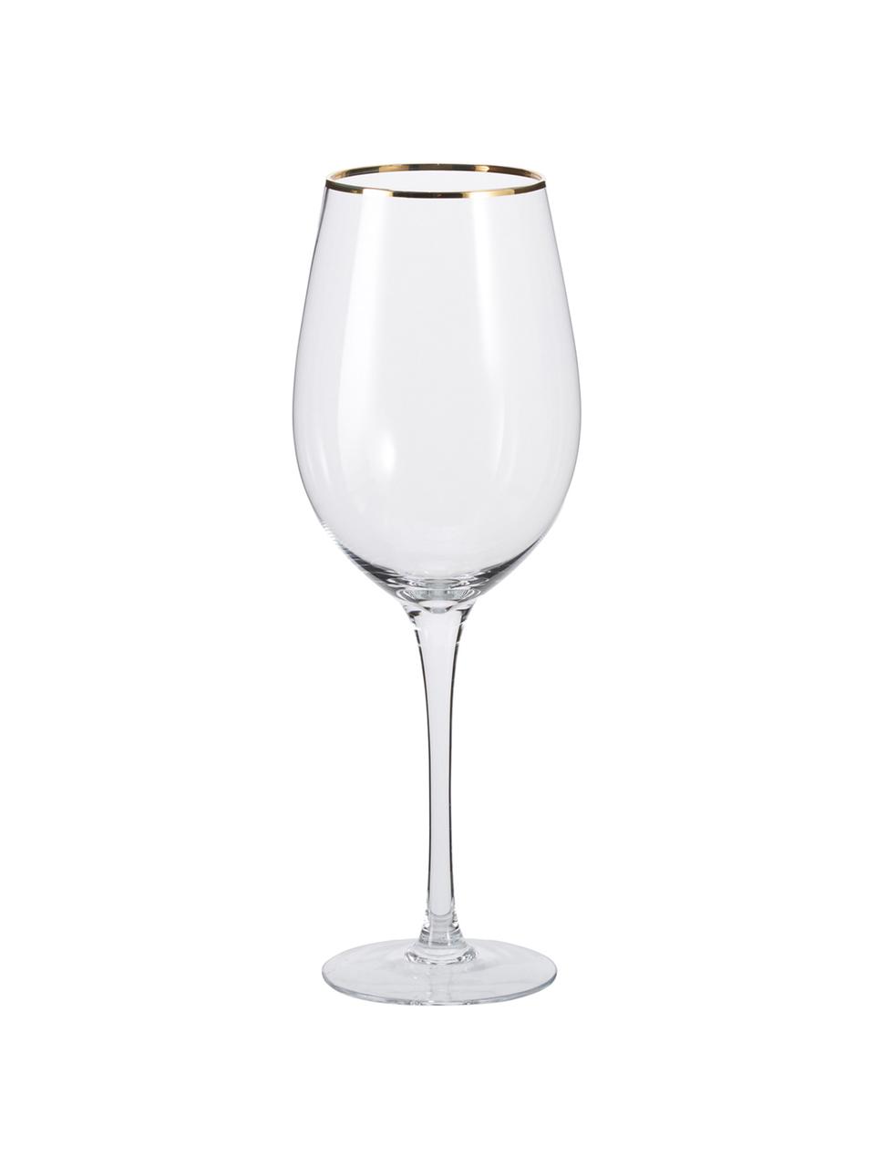 Verre à vin transparent avec bord doré Chloe, 4 pièces, Verre, Transparent, couleur dorée, Ø 9 x haut. 26 cm