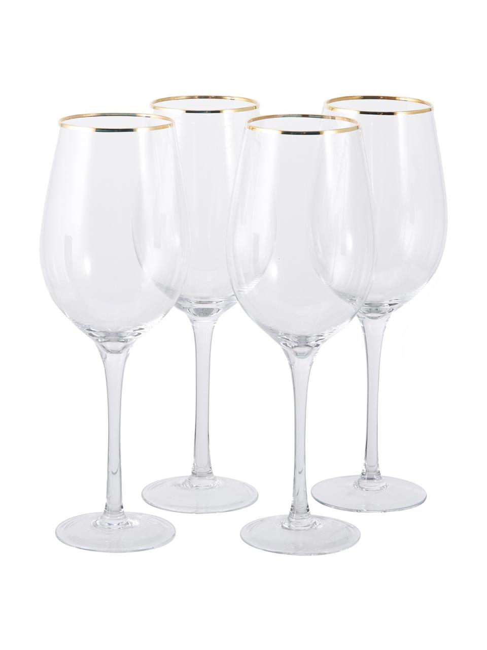 Verre à vin transparent avec bord doré Chloe, 4 pièces, Verre, Transparent, couleur dorée, Ø 9 x haut. 26 cm