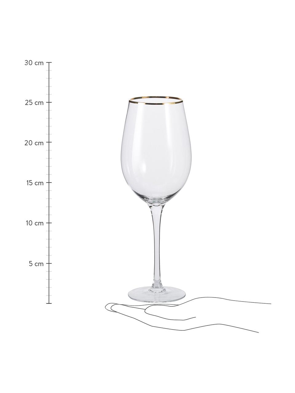 Verre à vin transparent avec bord doré Chloe, 4 pièces, Verre, Transparent, couleur dorée, Ø 9 x haut. 26 cm