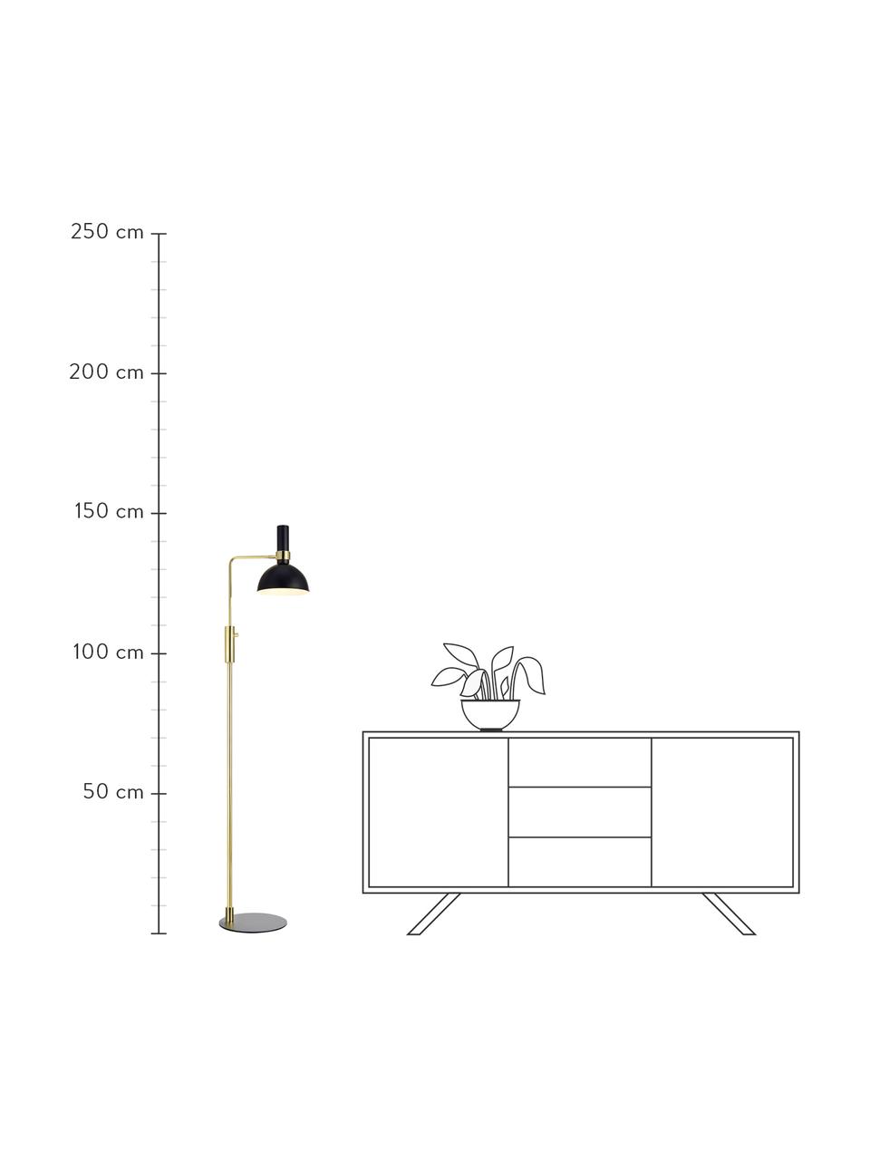 Dimmbare Leselampe Larry aus Metall, Lampenschirm: Messing, lackiert, Gestell: Messing, Schwarz,Messingfarben, B 33 x H 146 cm