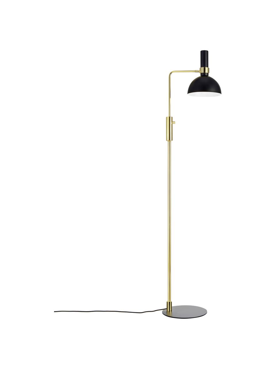 Dimbare leeslamp Larry van metaal, Lampenkap: gelakt messing, Frame: messing, Lampvoet: gelakt messing, Zwart, messingkleurig, B 33 x H 146 cm