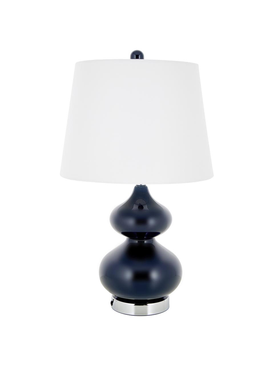 Grote tafellampen Felicitas,  2 stuks, Lampenkap: katoen, Lampvoet: gelakt glas, Voetstuk: metaal, Blauw, Ø 35 x H 58 cm