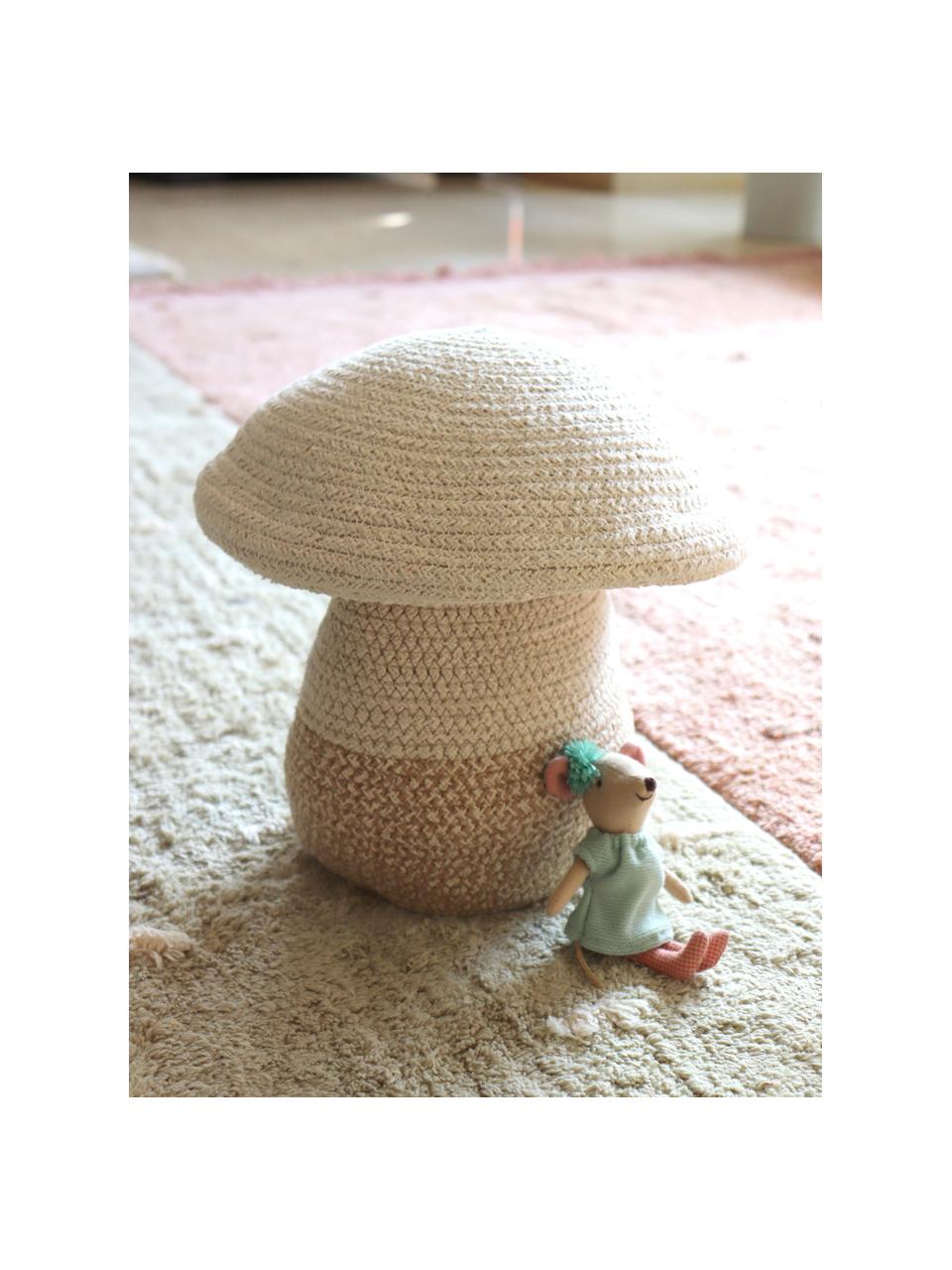 Handgefertigter Aufbewahrungskorb Mushroom mit Deckel, H 27 cm, 97 % Baumwolle, 3 % Kunstfaser, Cremeweiß, Beigetöne, Ø 30 x H 27 cm