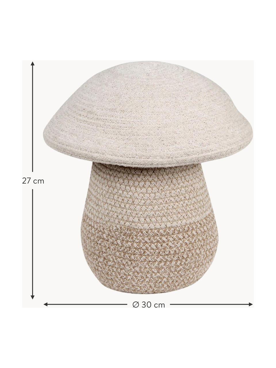 Ručně vyrobený dětský úložný koš s víkem Mushroom, V 27 cm, 97 % bavlna, 3 % syntetické vlákno, Krémově bílá, odstíny béžové, Ø 30 cm, V 27 cm