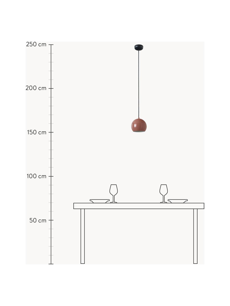 Lámpara de techo pequeña Ballbraun, Pantalla: metal recubierto, Anclaje: metal recubierto, Cable: cubierto en tela, Rojo indio, Ø 18 x Al 16 cm
