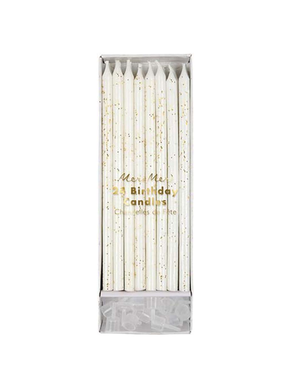 Set de velas de pastel Fete, 48 pzas., Parafina, plástico, Blanco, dorado, Ø 1 x Al 15 cm
