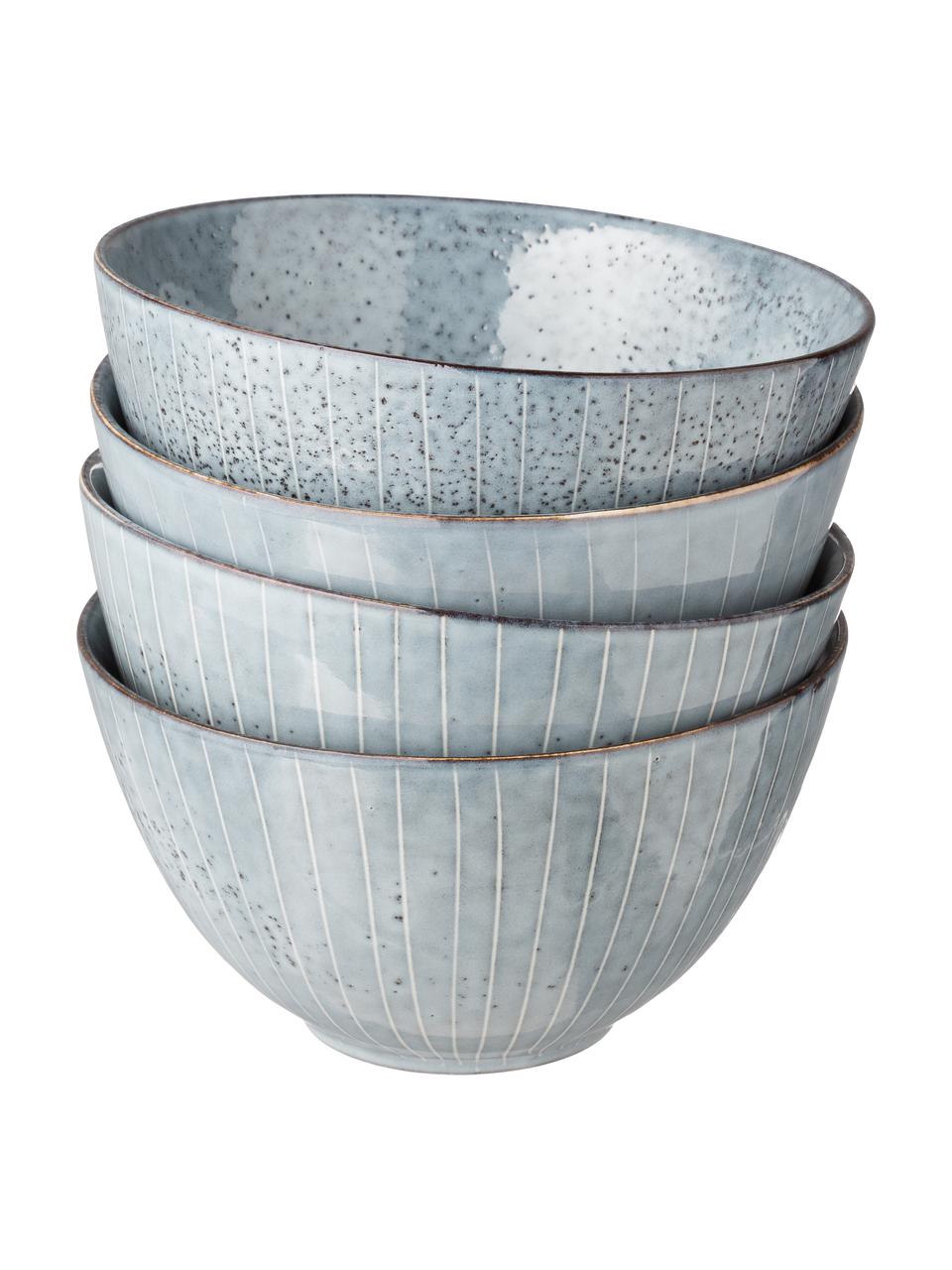 Handgemachte Schälchen Nordic Sea, 4 Stück, Steingut, Graublau, Ø 15 x H 8 cm