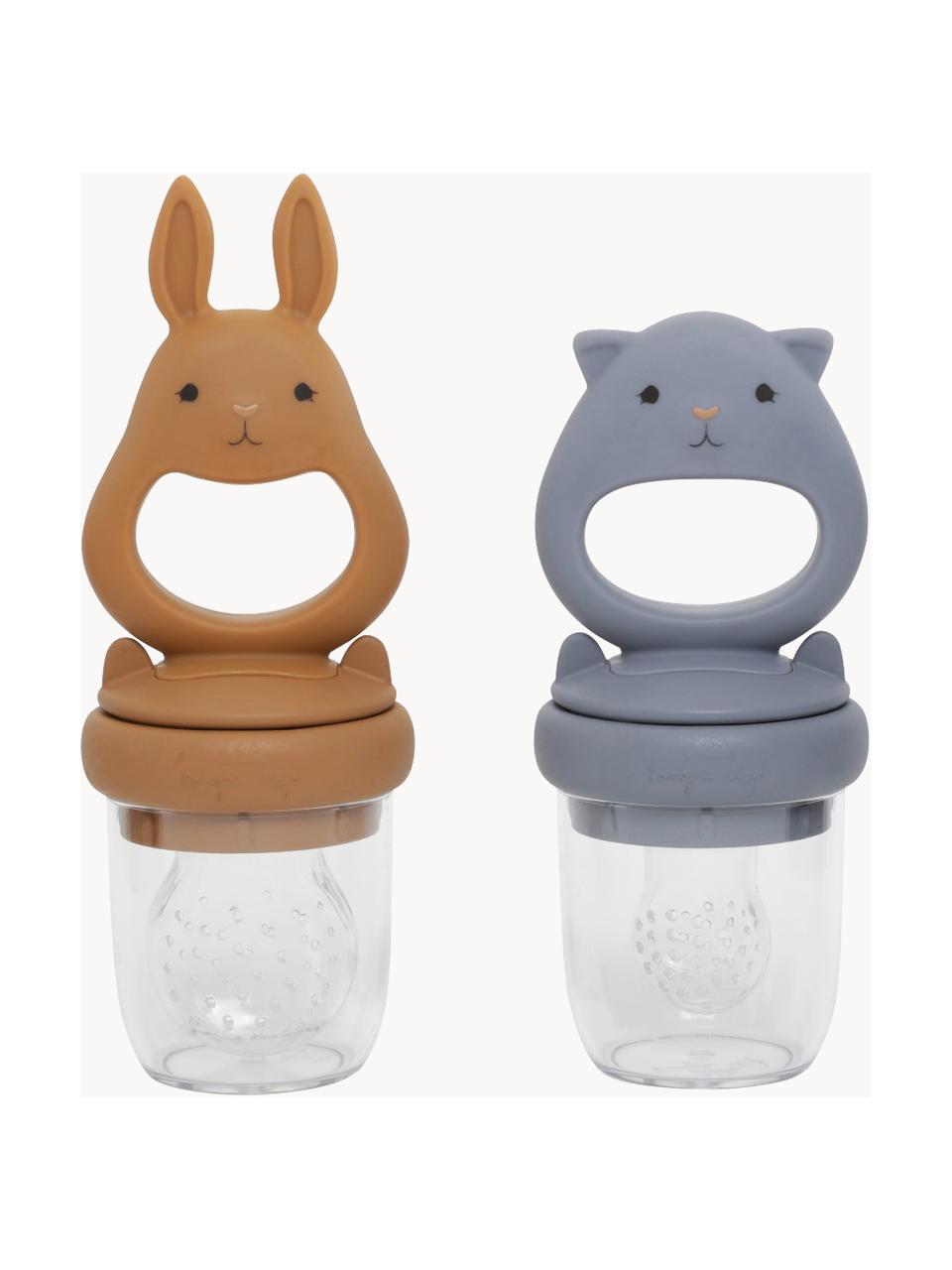 Fruchtsauger Bunny, 2er-Set, Silikon, Hellbraun, Graublau, Set mit verschiedenen Grössen