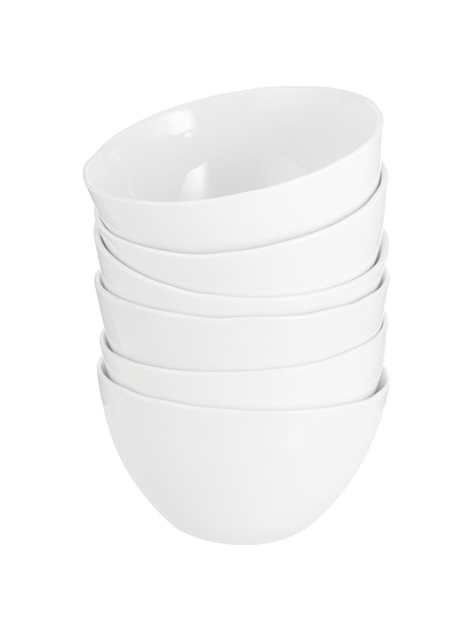 Misky s nerovným povrchem Porcelino, 6 ks, Porcelán v nerovnoměrném tvaru, Bílá, Ø 15 cm, V 8 cm