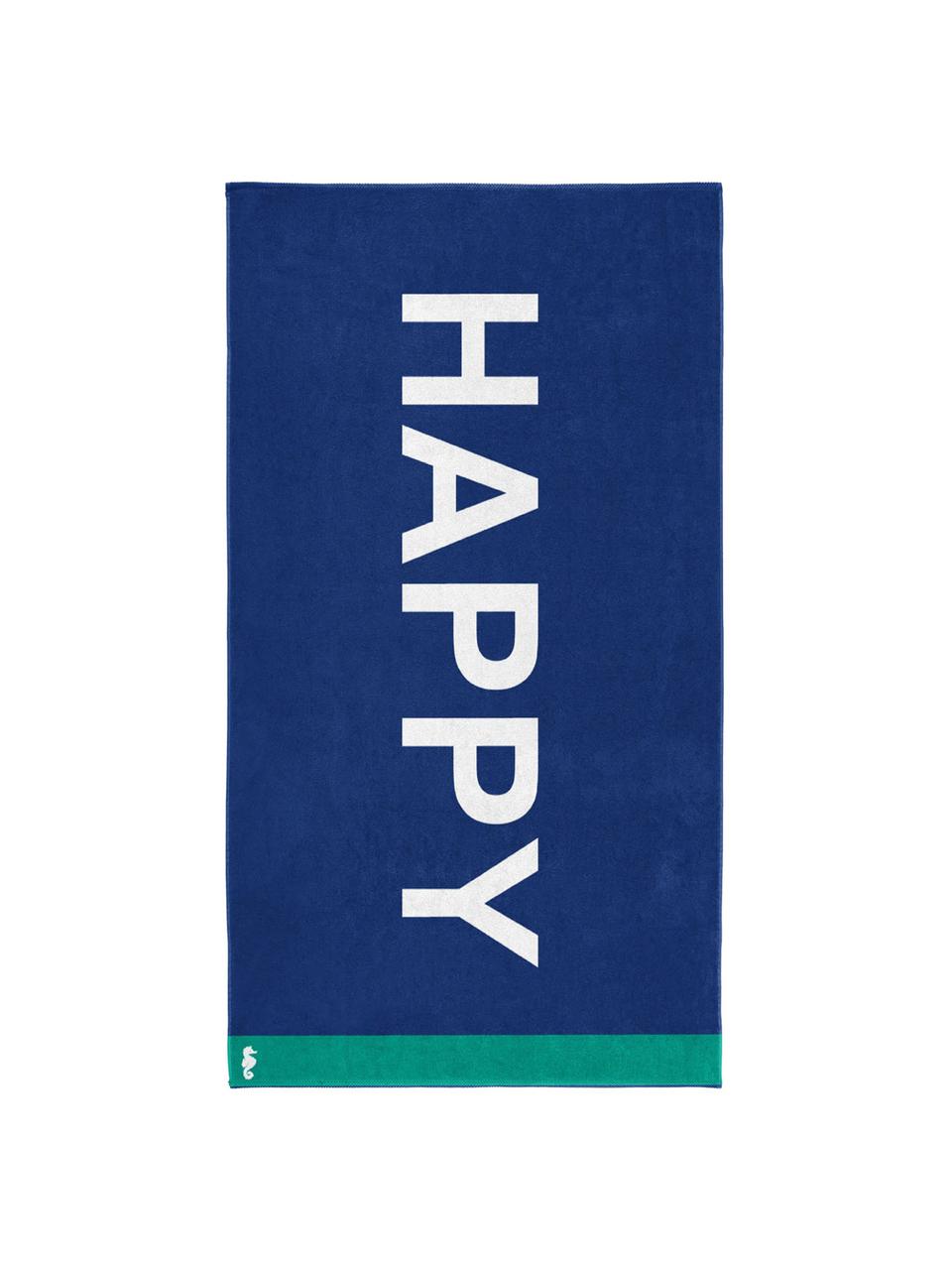 Strandtuch Happy, 100% Velours (Baumwolle)
mittelschwere Stoffqualität, 420 g/m², Blau, Weiss, Grün, 100 x 180 cm