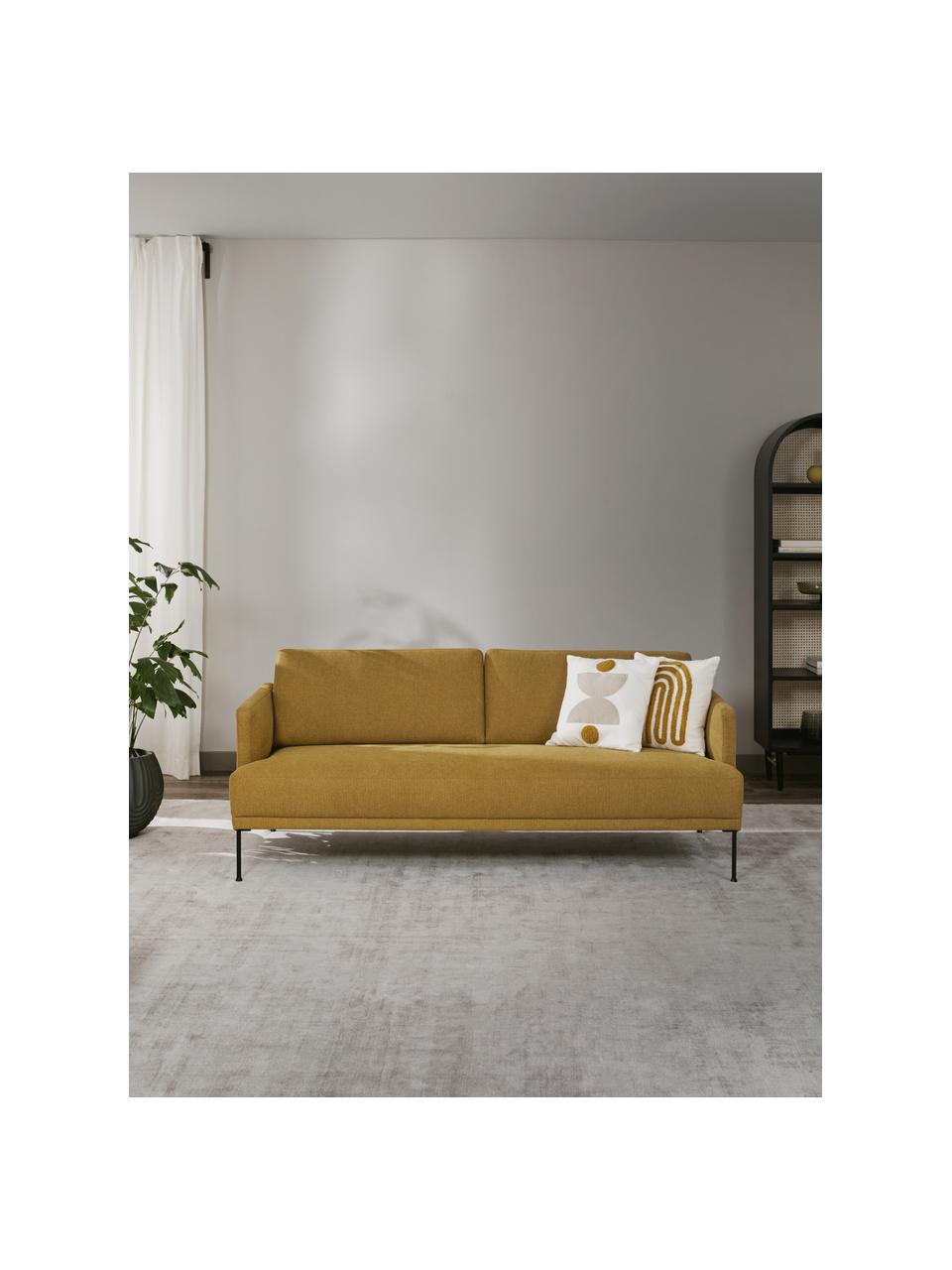 Sofa Fluente (3-Sitzer) mit Metall-Füßen, Bezug: 100% Polyester 115.000 Sc, Gestell: Massives Kiefernholz, FSC, Füße: Metall, pulverbeschichtet, Webstoff Ockergelb, B 196 x T 85 cm