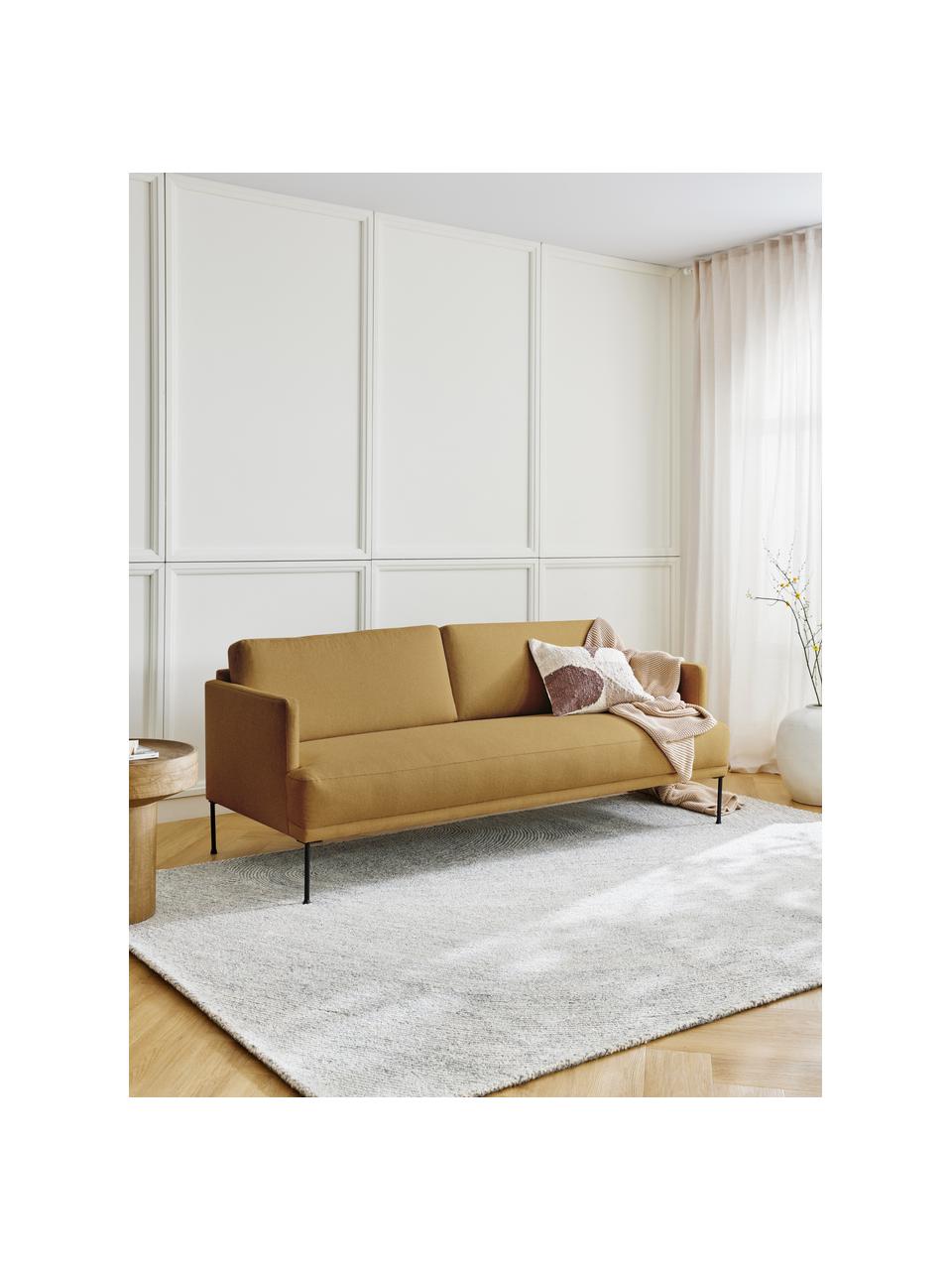 Sofa z metalowymi nogami Fluente (3-osobowa), Tapicerka: 100% poliester Dzięki tka, Stelaż: lite drewno sosnowe, Nogi: metal malowany proszkowo, Ochrowa tkanina, S 196 x G 85 cm