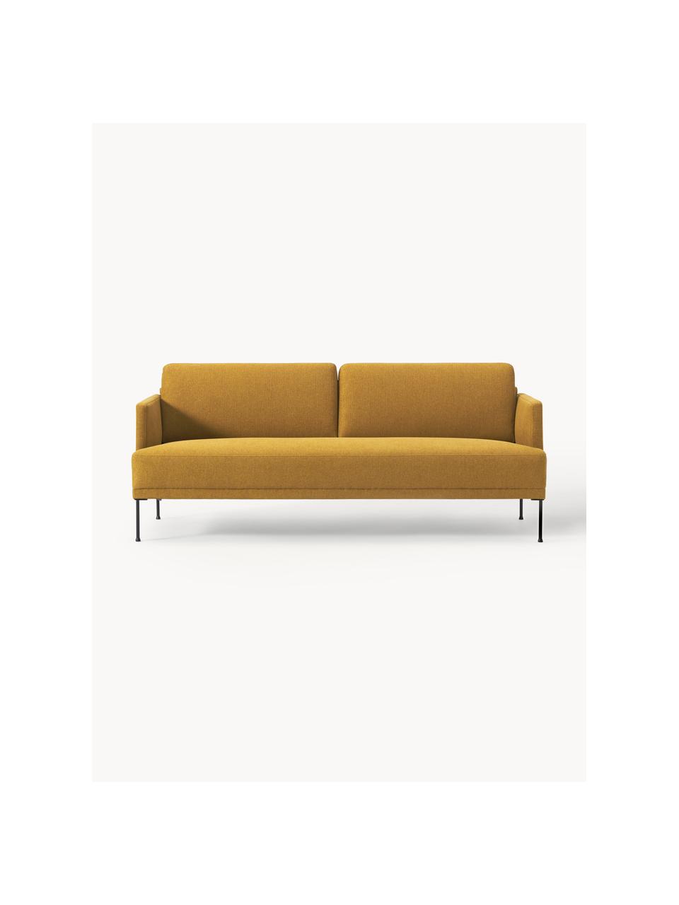 Sofa Fluente (3-osobowa), Tapicerka: 100% poliester Dzięki tka, Stelaż: lite drewno sosnowe, Nogi: metal malowany proszkowo , Ochrowa tkanina, S 196 x G 85 cm